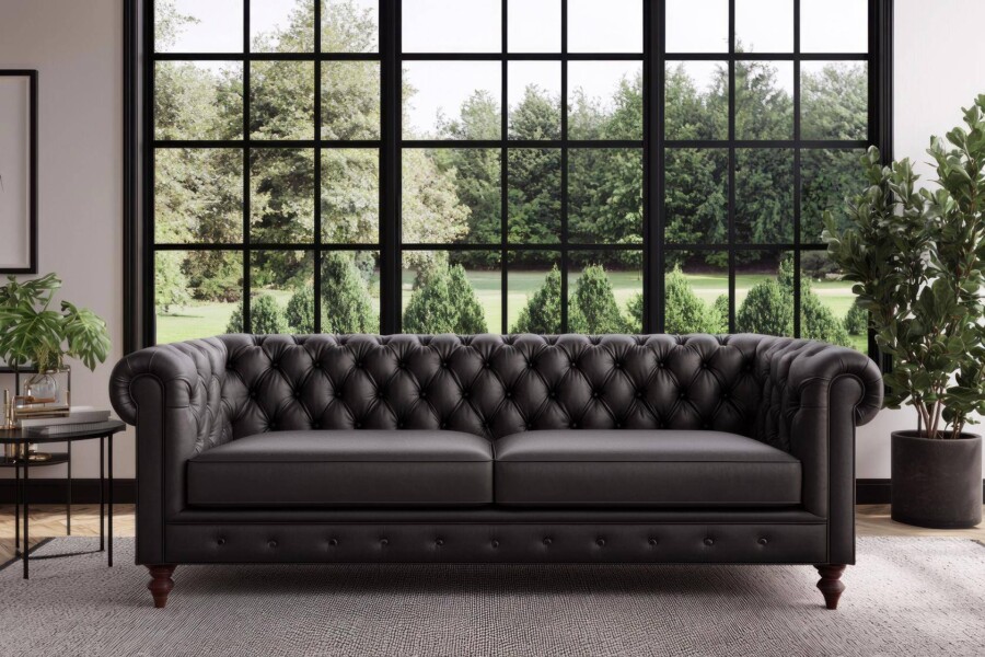 Sofa Karo 2 szara velvet wenge jako stylowy element Twojego salonu