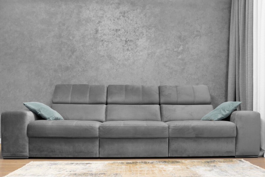 Sofa rozkładana szara velvet Bluvel idealna do nowoczesnego salonu